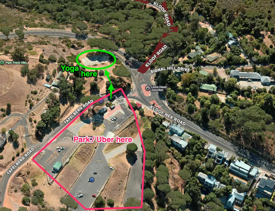 Parking directions for Mountain Yoga at Pipe Track